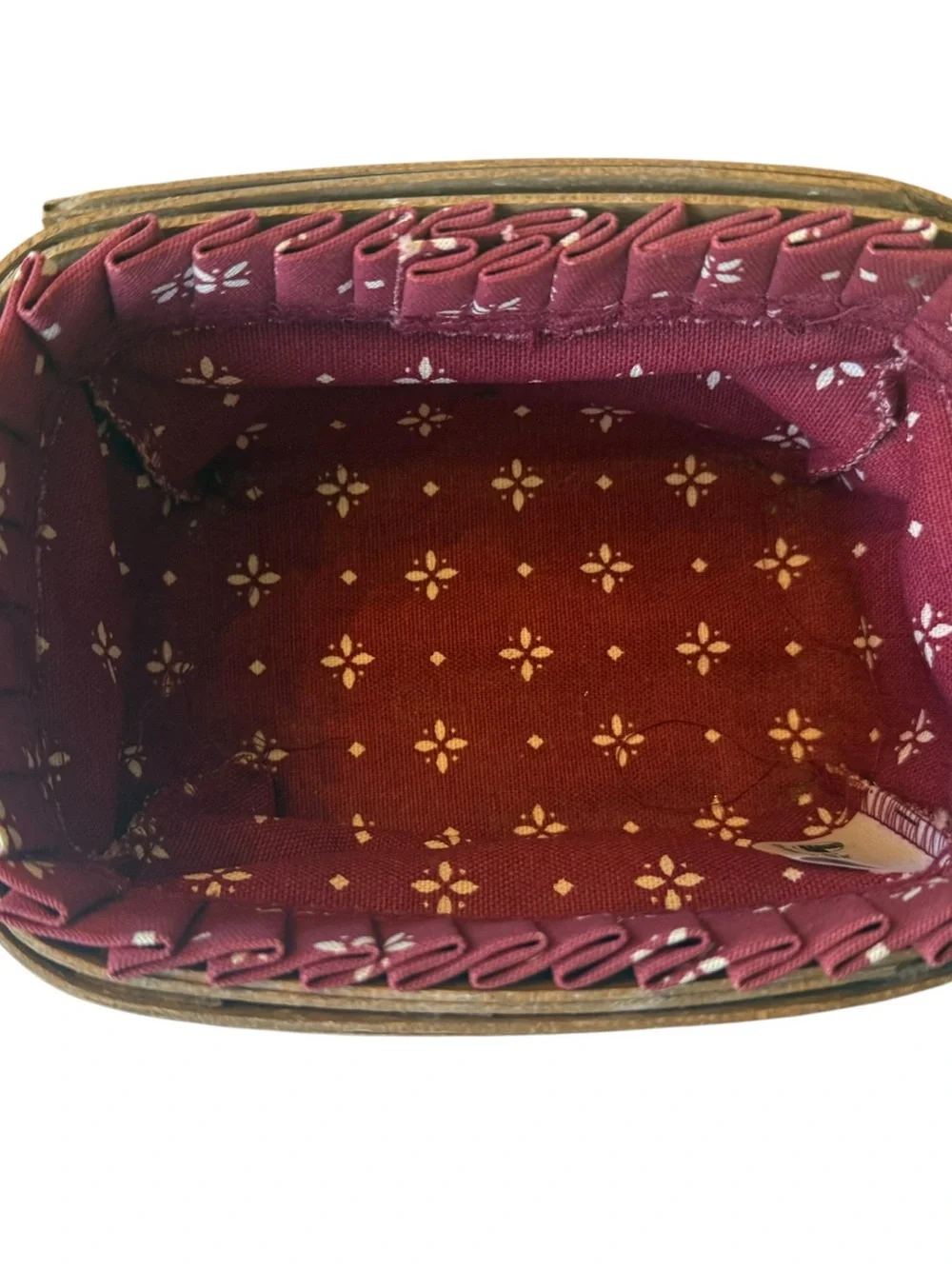Longaberger Small Rectangular Basket Burgundy Liner Swing Handle Vintage 7.5”